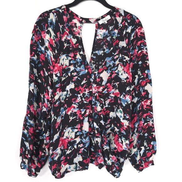 Parker Tops - PARKER Women's Top Blouse MEDIUM Floral Multicolor Keyhole V Neck P5H1449GEP